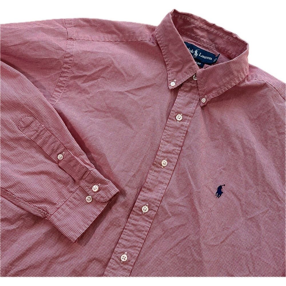 Ralph Lauren Shirt Mens Red‎ Gingham Classic Fit Casual Button Up 17 34/35 (L)